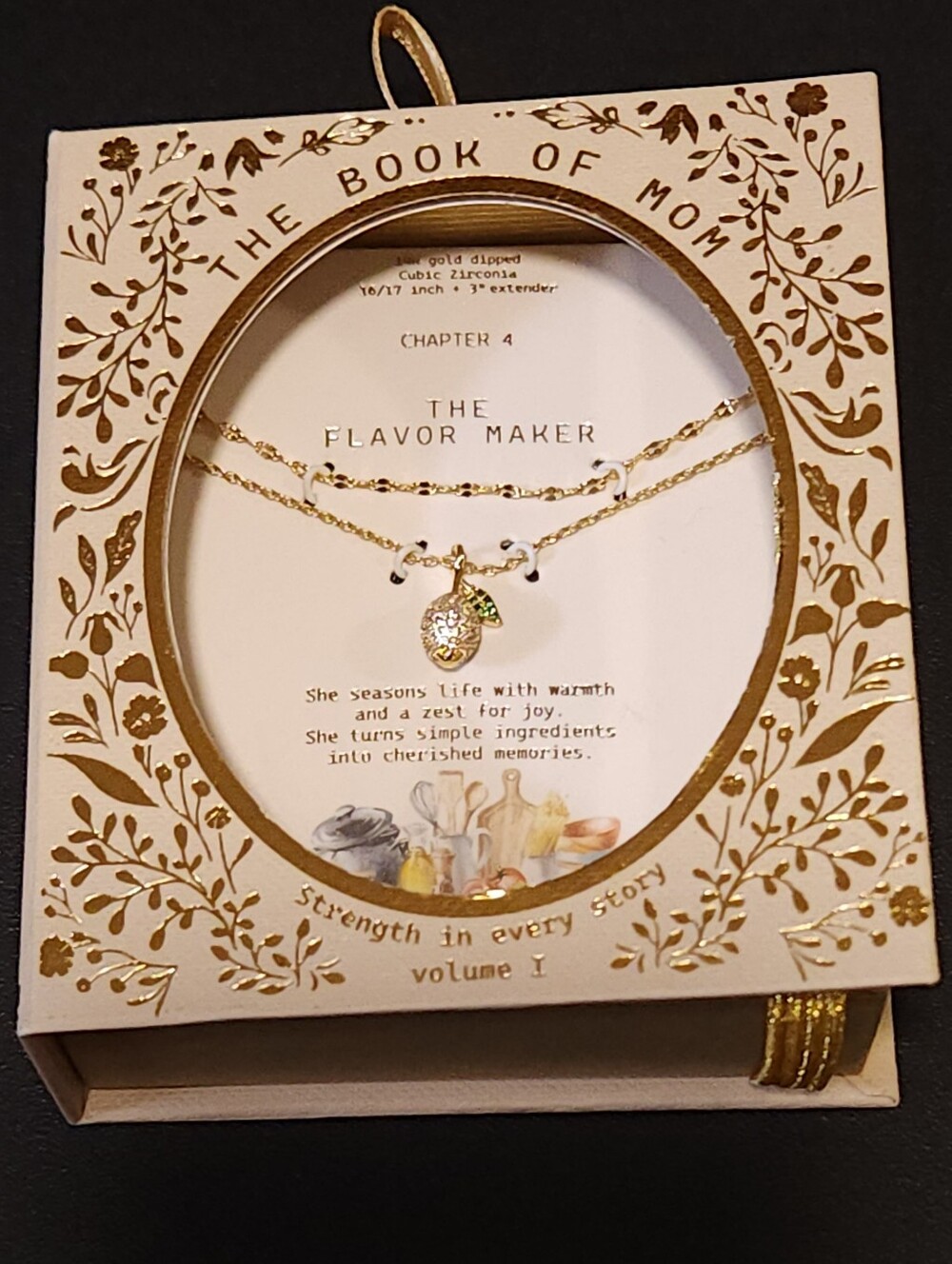 Gold-Plated Lemon Pendant Necklace In "Book Of Mom" Gift Box NWT 16"+3"